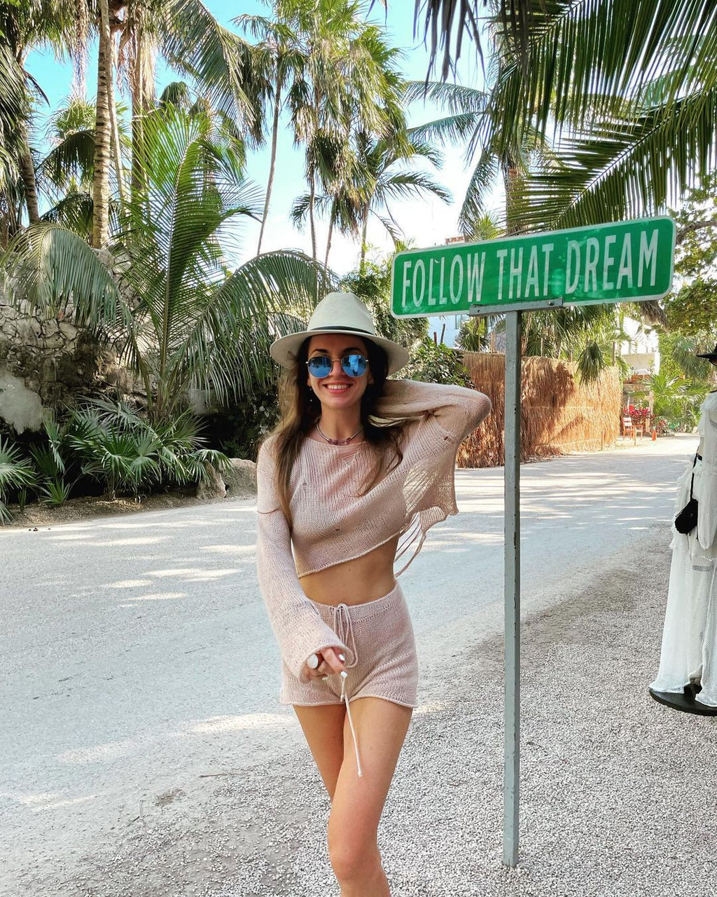 Ensemble deux pièces en tricot pour femme, printemps-été, pour les vacances à la mer, protection solaire, top court et short sexy.