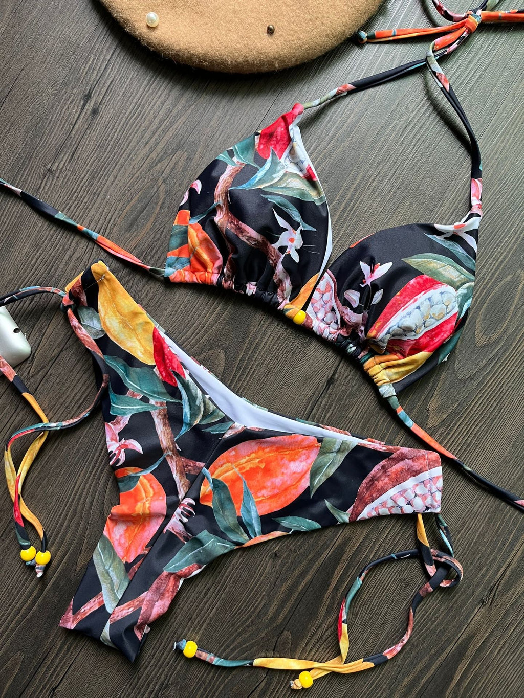 Bikini Digital bedruckt Sexy zum Schnüren Neckholder Triangel-Split-Badeanzug Damen