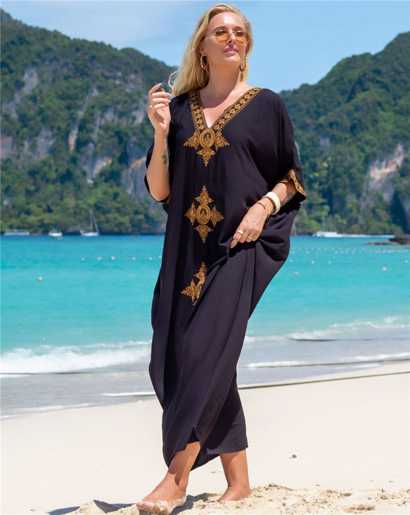 Cache-maillot de plage en rayonne brodé de fil doré, jupe de vacances lâche et sexy brodée, cache-maillot de plage