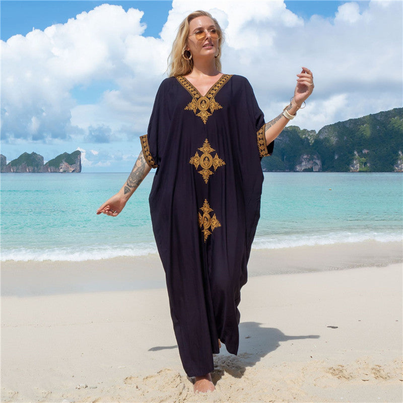 Cache-maillot de plage en rayonne brodé de fil doré, jupe de vacances lâche et sexy brodée, cache-maillot de plage