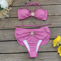 Neckholder Schnür-Tube-Top Einfarbig Geteilter Badeanzug Damen High Waist Bikini Sexy Bikini