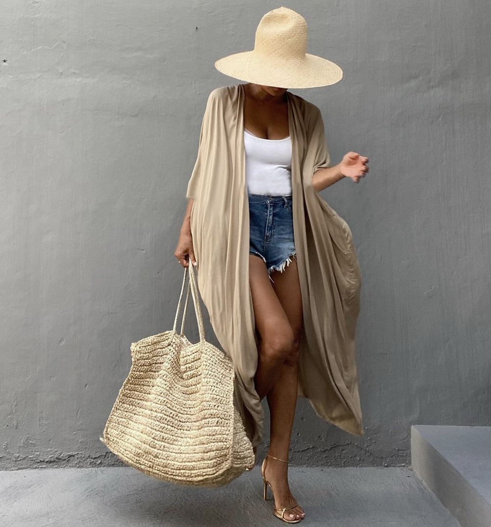 Cardigan uni en rayonne, décontracté pour les vacances ou la plage, cache-maillot, 5 couleurs