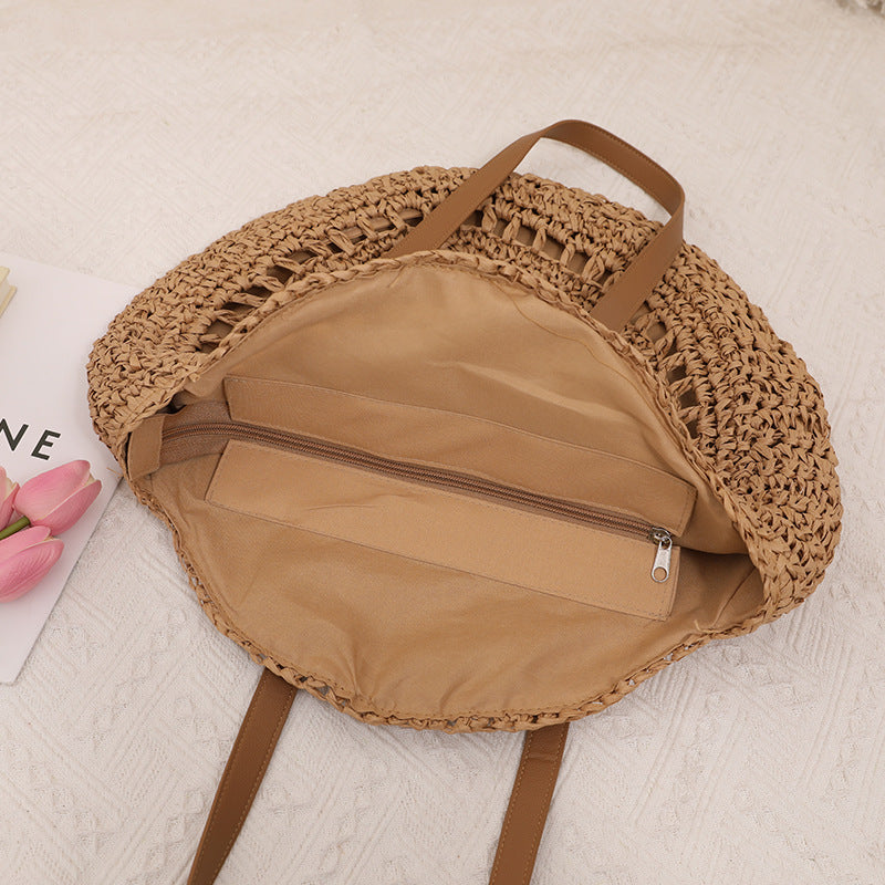 Sac de paille rond à une épaule, portable, creux, découpé, sac de paille tissé, sac de plage décontracté d'été pour femmes