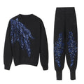 Herbst Winter Eleganter Pailletten Rundhals Langarm Beinformender Zweiteiler Schmaler Schlankmachender Freizeitanzug für Damen