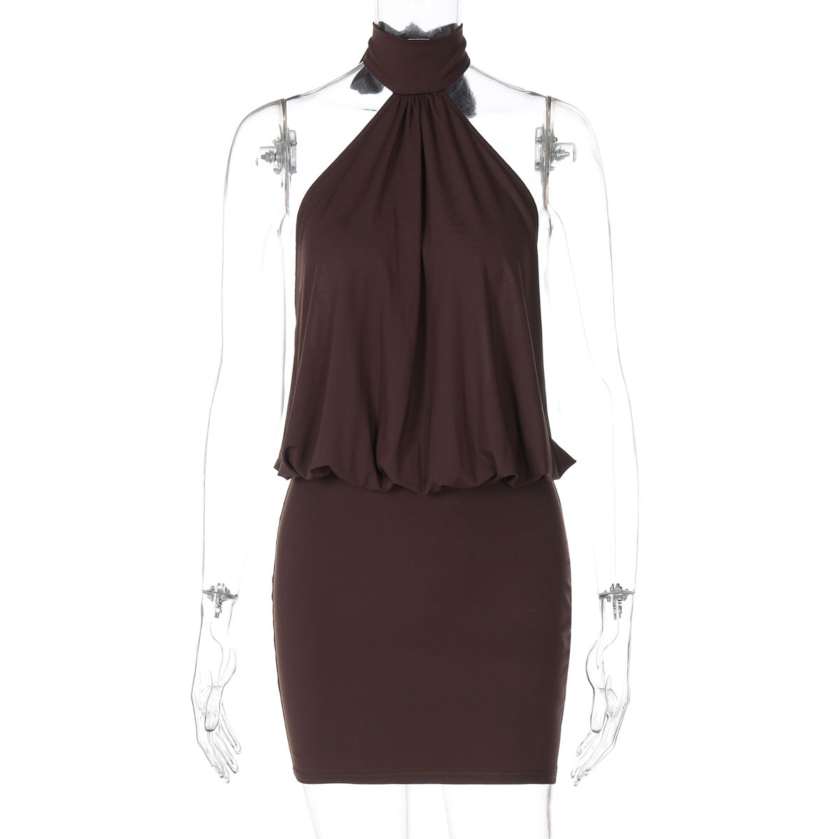 Robe fourreau moulante sexy sans manches, dos nu et tour de cou pour femme - Collection été