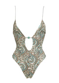 Maillot de bain une pièce sexy à col en V plongeant pour femmes, imprimé, lacets au dos, sans dos, pour l'été