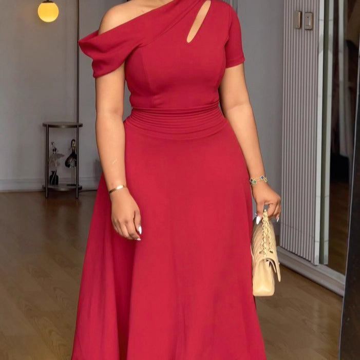 Robe trapèze décontractée à épaules dénudées de couleur unie pour femme