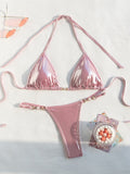 Maillot de Bain Femme Deux Pièces Sexy Dos Nu Ornement Laçage Bikini Triangle
