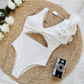 Sporlike einfarbig, hohl ausgeschnitten, Badeanzug für Damen, neu, hohe Taille, rückenfrei, mit Rüschen