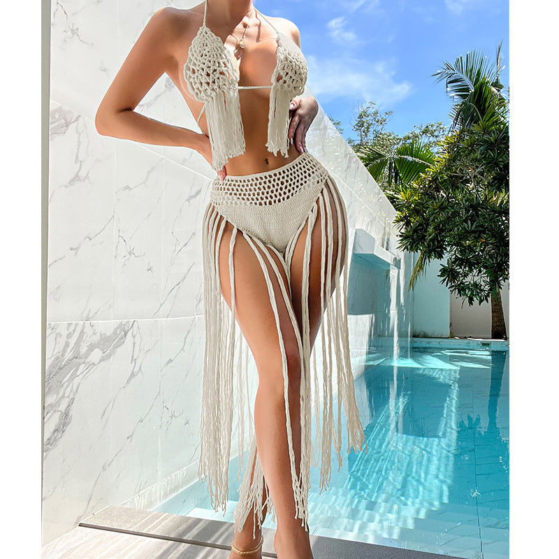 Tourisme balnéaire Crochet à la main Fleurs en trois dimensions Gland Plage Sexy Dos Ouvert Maillot de Bain Bikini Ensemble Crochet