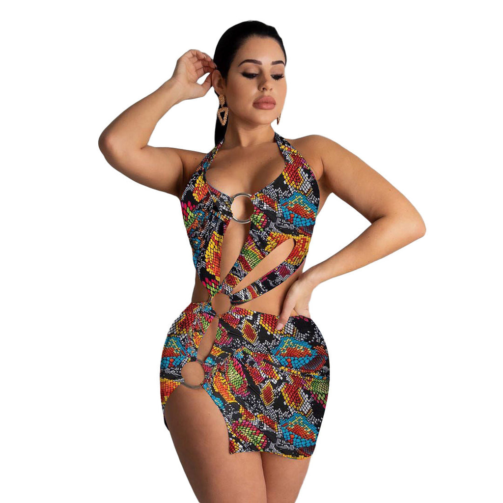 Damenbekleidung Damen Badeanzug Bunt Bedrucktes Kleid