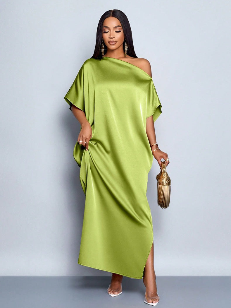 Damenbekleidung Frühherbst Satin Maxikleid Gelb