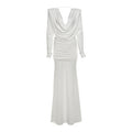 Robe longue plissée à manches longues unie, col décontracté, dos nu, coupe ajustée, pour femme, collection automne