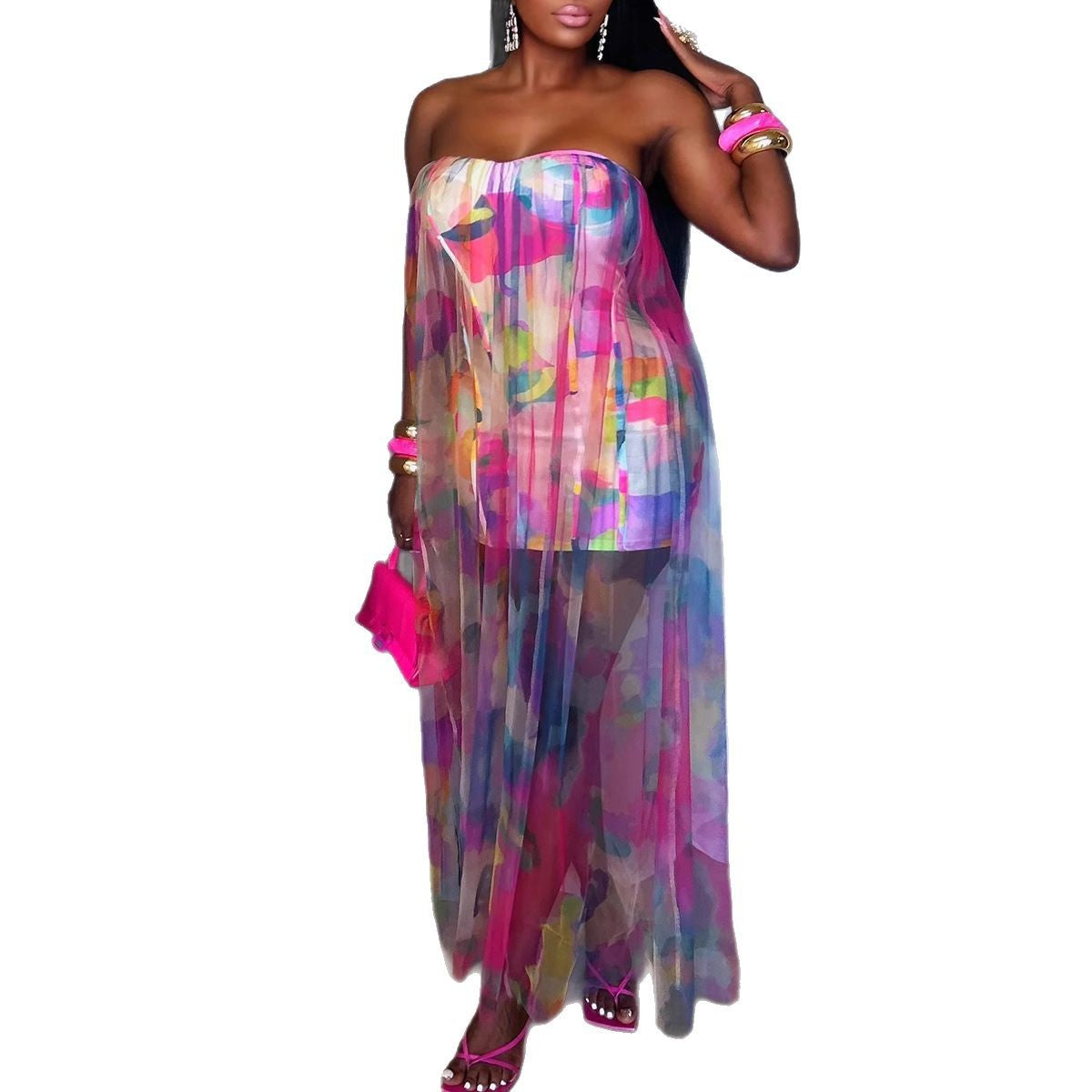 Damen Sexy Durchsichtiges Stretch-Mesh-Kleid mit Hip-Stitching und schmaler Passform