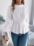 Automne Hiver Couleur Unie Torsadé Taille Ajustée Volants Manches Longues Pull Femme