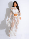 Damenbekleidung Sexy Handgemachtes Gestricktes Strandkleid Aushöhlen Cut-Out Nerz Quaste Maxikleid