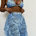 Sommer Strand Bikini Sexy Schlangenhautmuster Netz Hose Dreiteiliger Set Badeanzug Damen