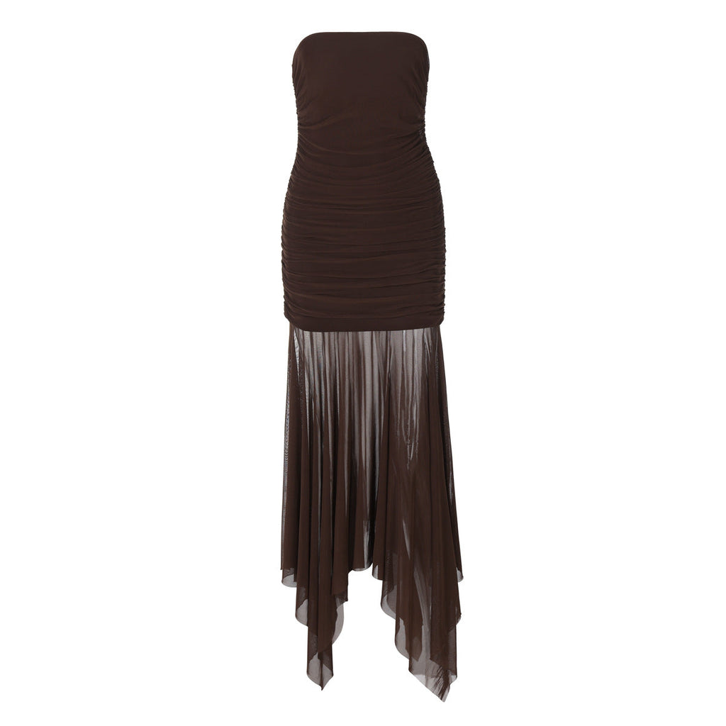 Robe Femme Printemps Sexy Bustier Épaules Dénudées Maille Couture