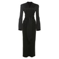 Damen Herbstkleid Einfarbig Kragen Eng Anliegend Schlank Lange Ärmel Reißverschluss Zum Schnüren