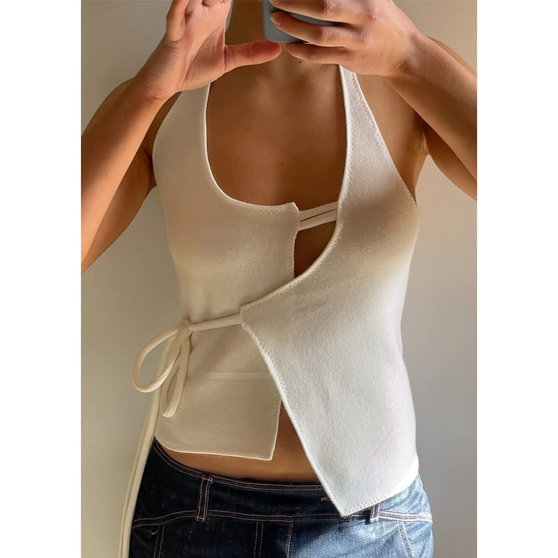 Damenbekleidung Sommer Sexy Neckholder-Top mit Schnürung, rückenfrei, Strickjacke, Weste für Damen