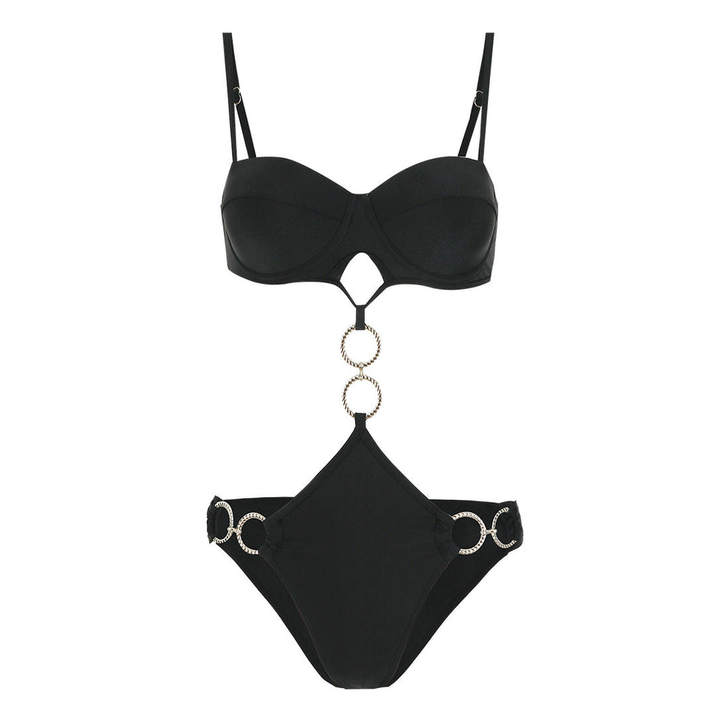 Einfarbiger einteiliger Bikini sexy Neckholder rückenfrei Damen Badeanzug