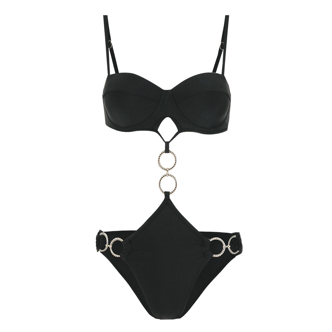 Einfarbiger einteiliger Bikini sexy Neckholder rückenfrei Damen Badeanzug