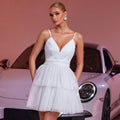 Vêtements d'été femme robe courte sexy maille blanche camisole robe de soirée courte