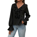 Chemisier Élégant à Volants Col en V pour Femme, Collection Automne