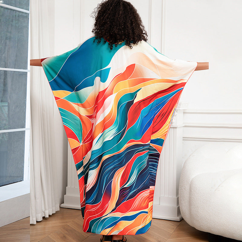 Robe de plage ample grande taille imprimée, cache-maillot de bain, vêtements pour femmes