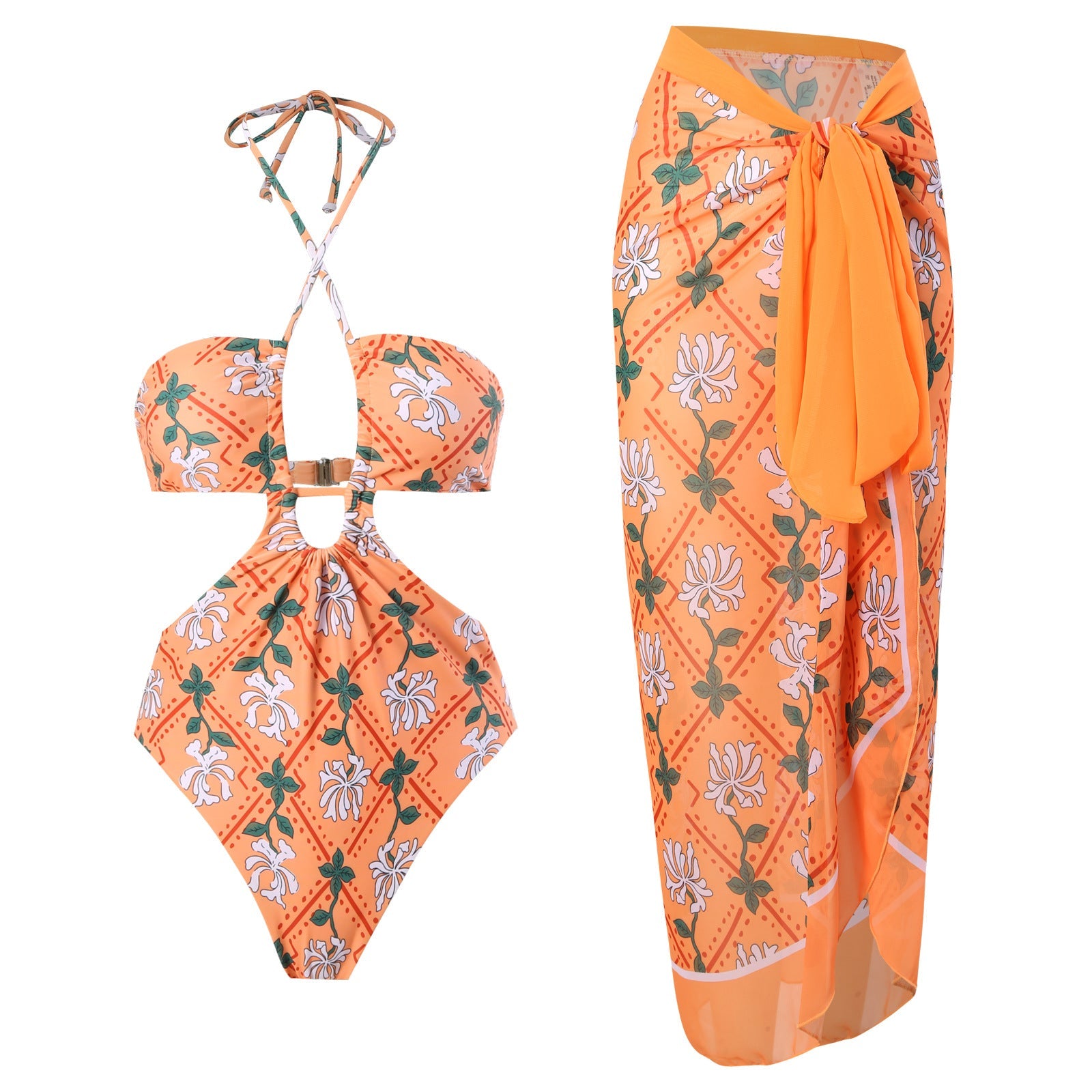 Sexy doppelseitiger einteiliger Badeanzug, plissierter Neckholder-Bikini-Anzug, Chiffonkleid