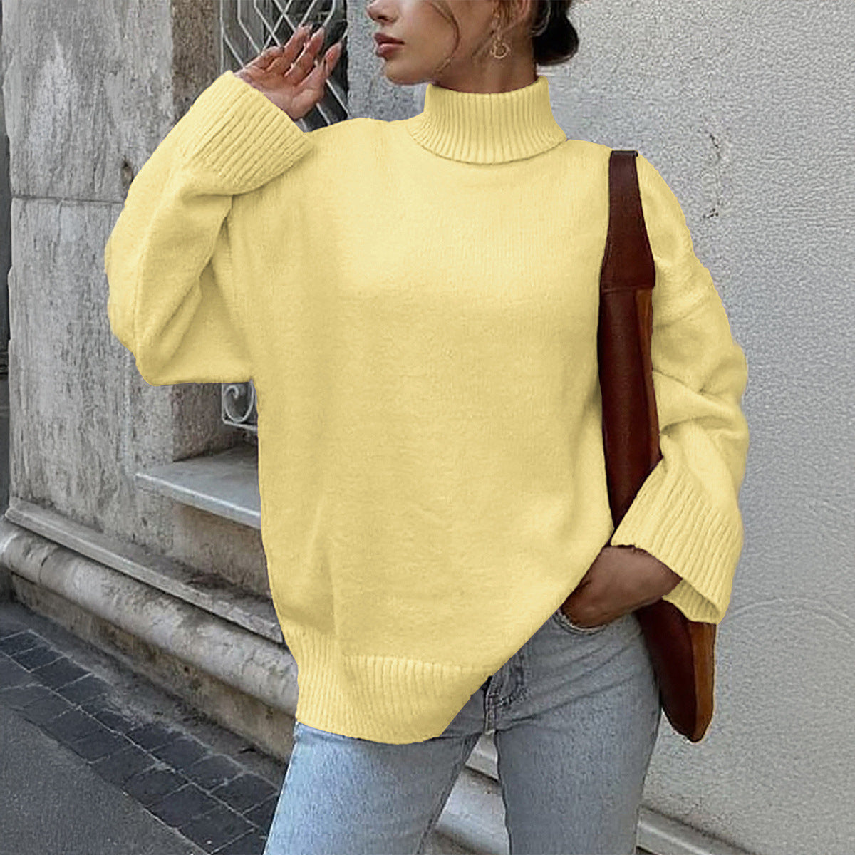 Chandails décontractés en laine de couleur unie à manches longues pour femmes, collection automne-hiver