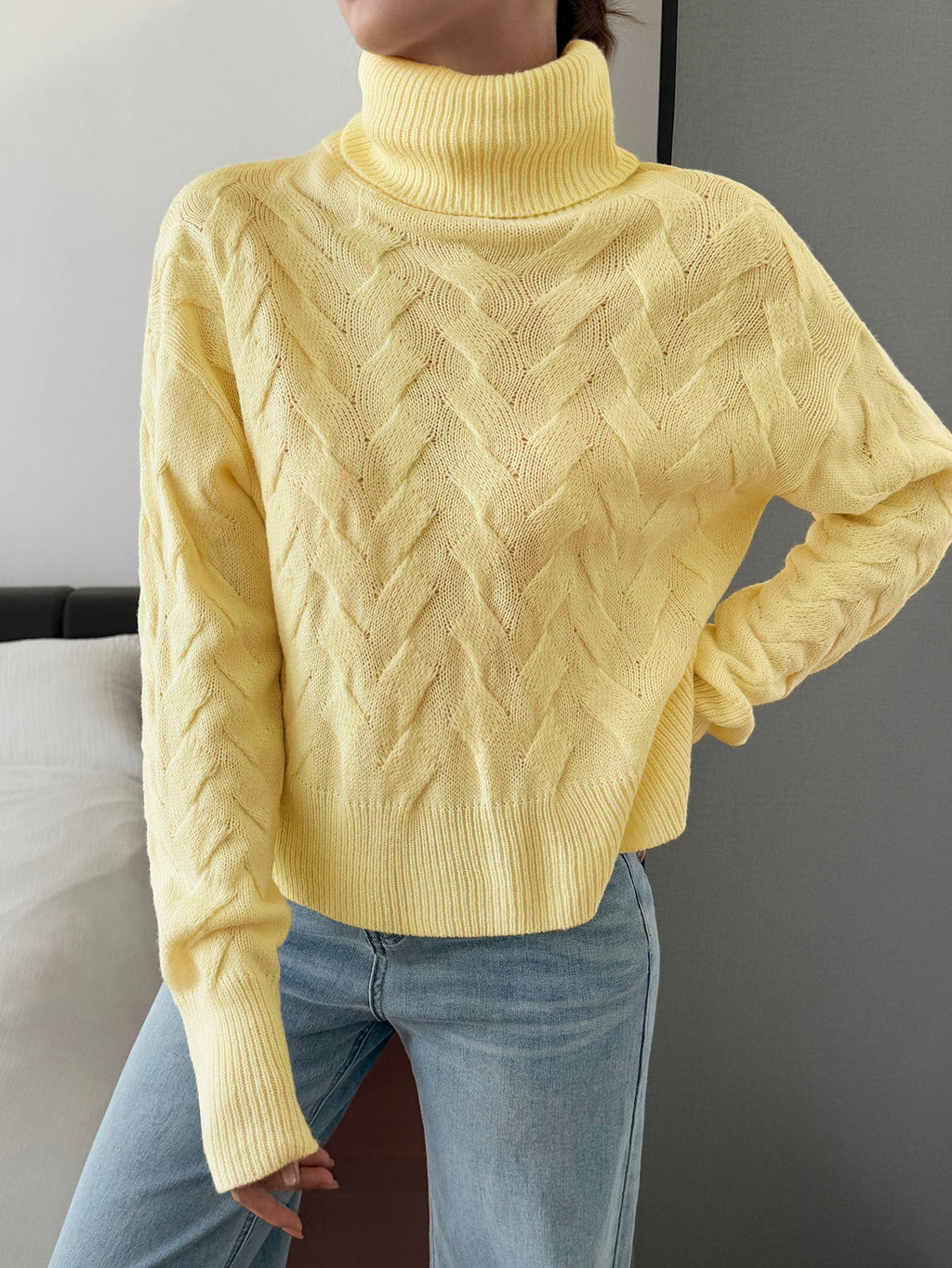 Vêtements Femme Automne Hiver Pulls Décontractés en Laine de Couleur Unie à Manches Longues