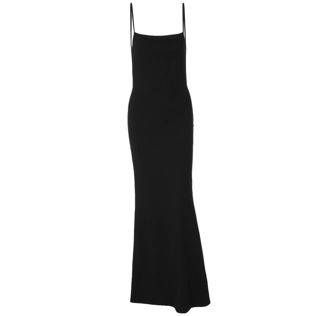 Robes d'été pour femmes, sexy, dos nu, à bretelles spaghetti, robe longue de couleur unie, coupe ajustée pour femmes