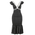 Vêtements pour femmes Automne Élégance Rétro Col en V Coupe ajustée Sexy Robe dos nu en dentelle à pois Femmes