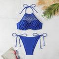 Maillot de bain bikini sexy taille basse uni en maille évidée