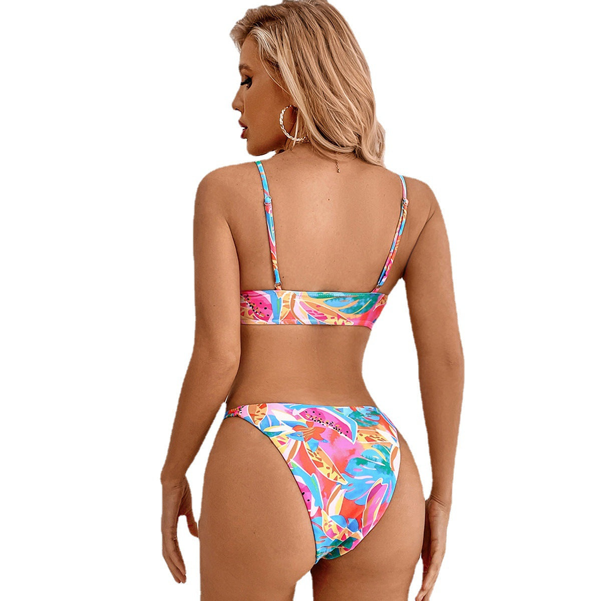 Sexy Bikini Blumenmuster Split Bikini Strandurlaub Rückenfreier Badeanzug Bikini Raffinierte Bademode