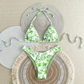 Split Bikini Sexy Damen Fission Bikini Tropische Blätter bedruckter Badeanzug