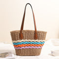 Bohemian One Shoulder Strohtasche Regenbogenstreifen Korbtasche Urlaubs-Strandtasche Damen Tasche
