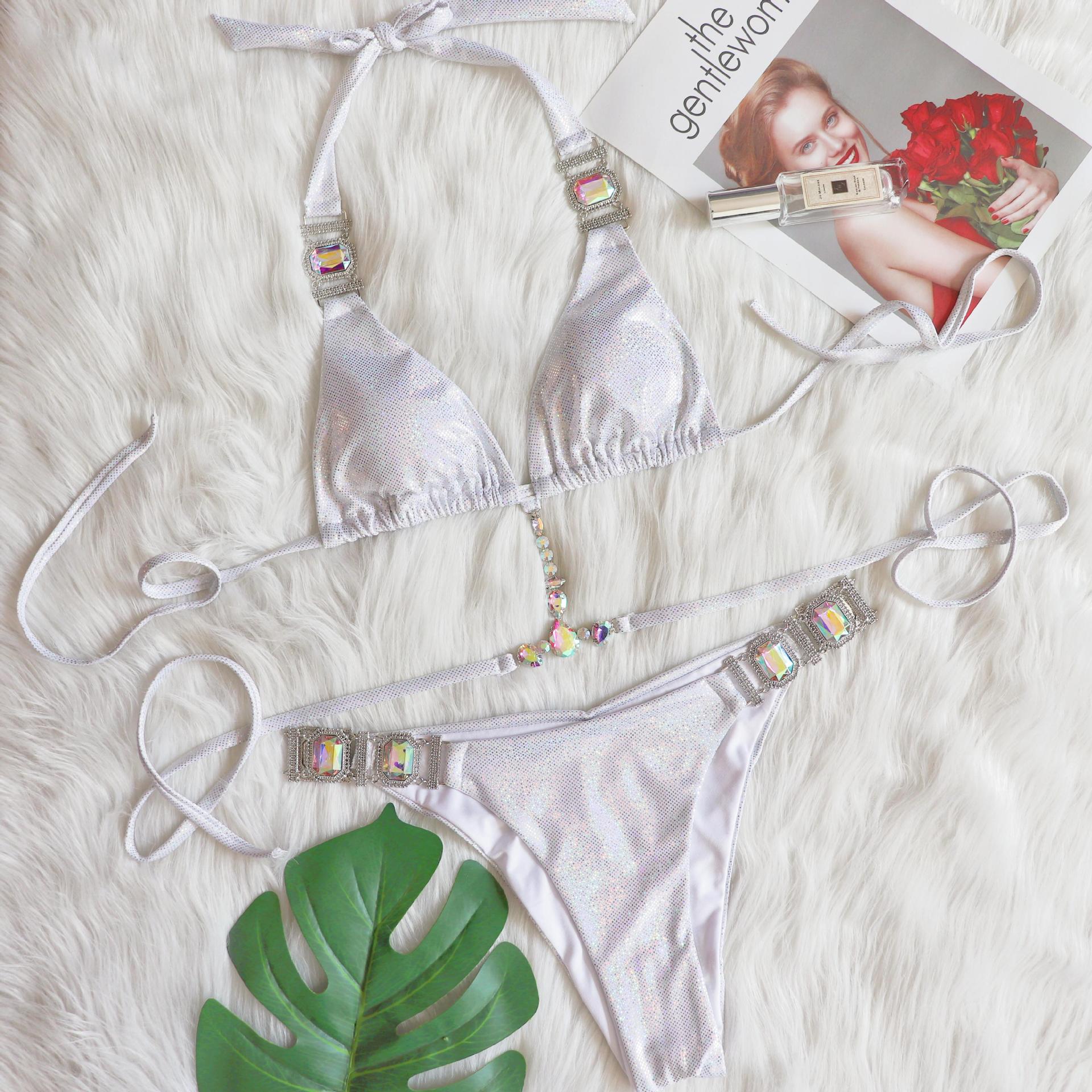 Maillot de bain fendu sexy en cristal et diamant pour femme