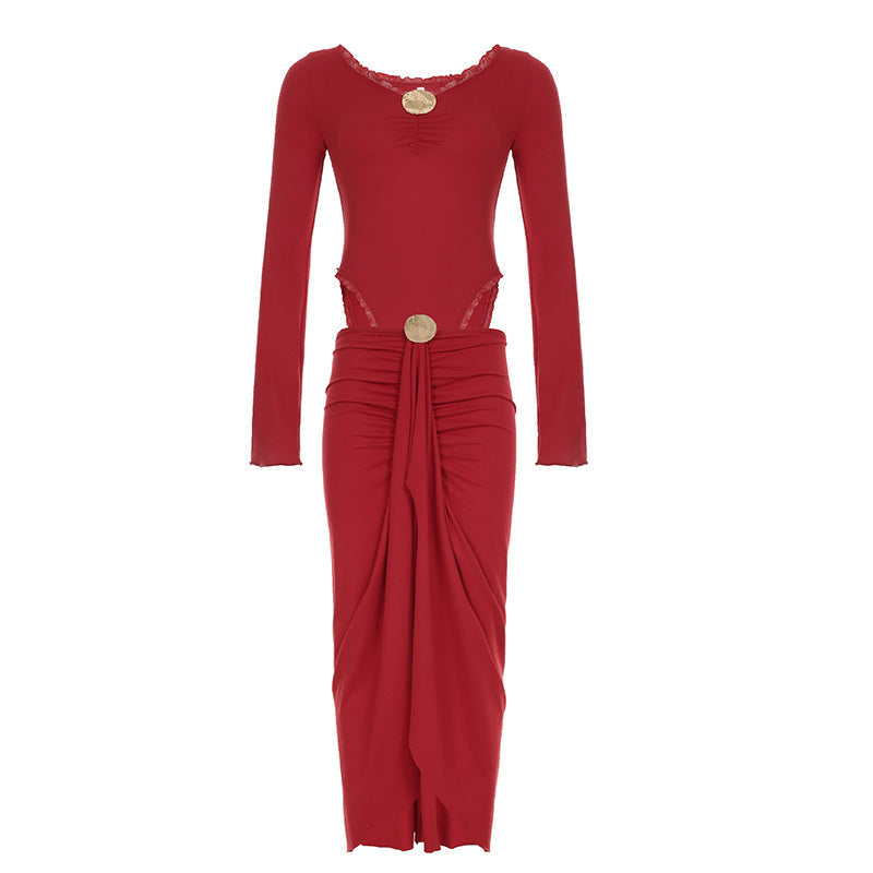 Ensemble deux pièces de soirée pour femme, combinaison pantalon longue élégante avec jupe fendue, jupe longue, dos nu et découpes