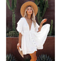 Slub-Baumwolle Pumping Gürtel Strandkleid Sonnenschutz Sexy Rückenfrei Kurzes Kleid Damen Badeanzug Oberbekleidung Damen