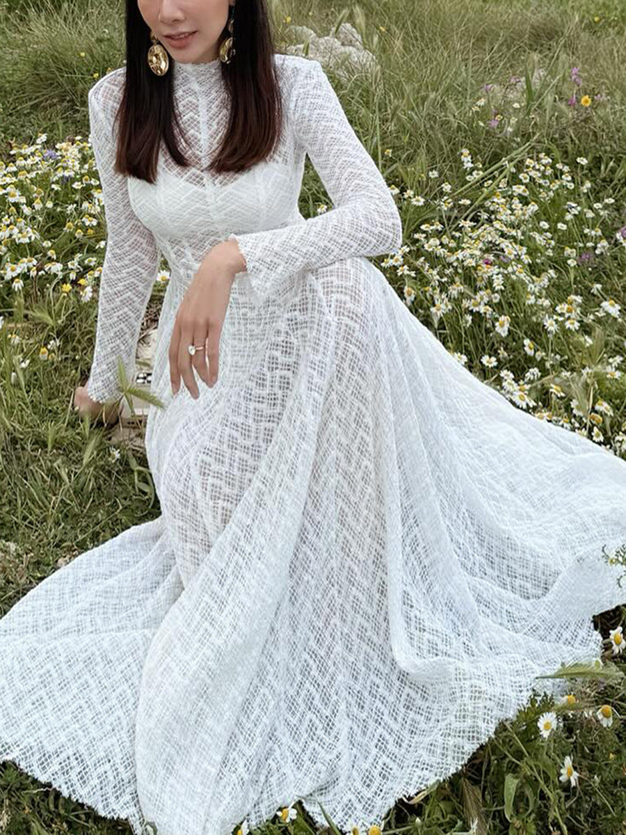 Herbst Winter Nischendesign Wunderschönes Spitzen-Maxikleid mit schmaler Passform, schlankmachendem und weitem Saum für Damen