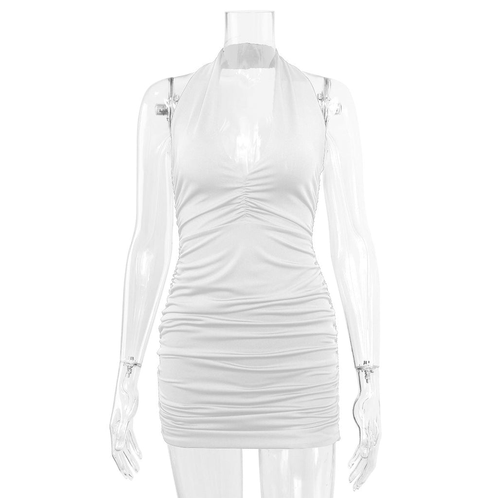 Nouvelle Robe Plissée Minimaliste Sexy à Col V, Dos Nu et Épaules Dénudées pour Femme - Collection Été