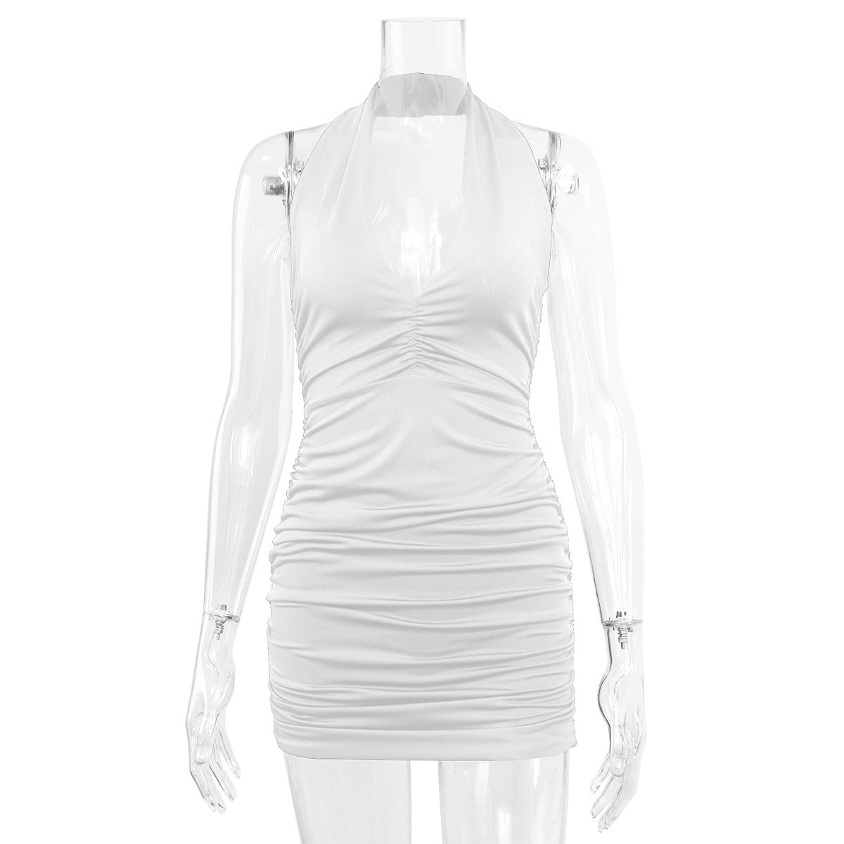 Nouvelle Robe Plissée Minimaliste Sexy à Col V, Dos Nu et Épaules Dénudées pour Femme - Collection Été