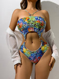 Bunt Leopard Print Ausgeschnitten Sexy Badeanzug