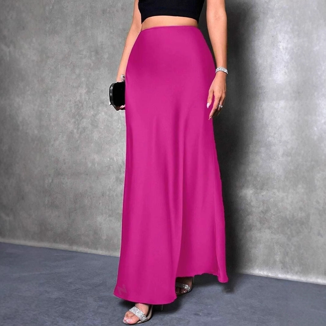 Jupe longue ligne A simple automne hiver en satin Vêtements pour femmes