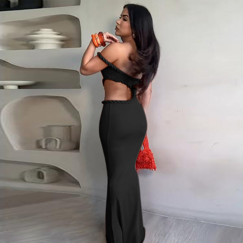 Sommer Damen Kleidung Sexy schulterfrei Hohl Cut-Out Cropped Enges Hüftkleid
