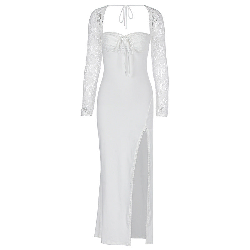 Robe sexy fendue à lacets, ajustée et décolletée pour femme, collection automne