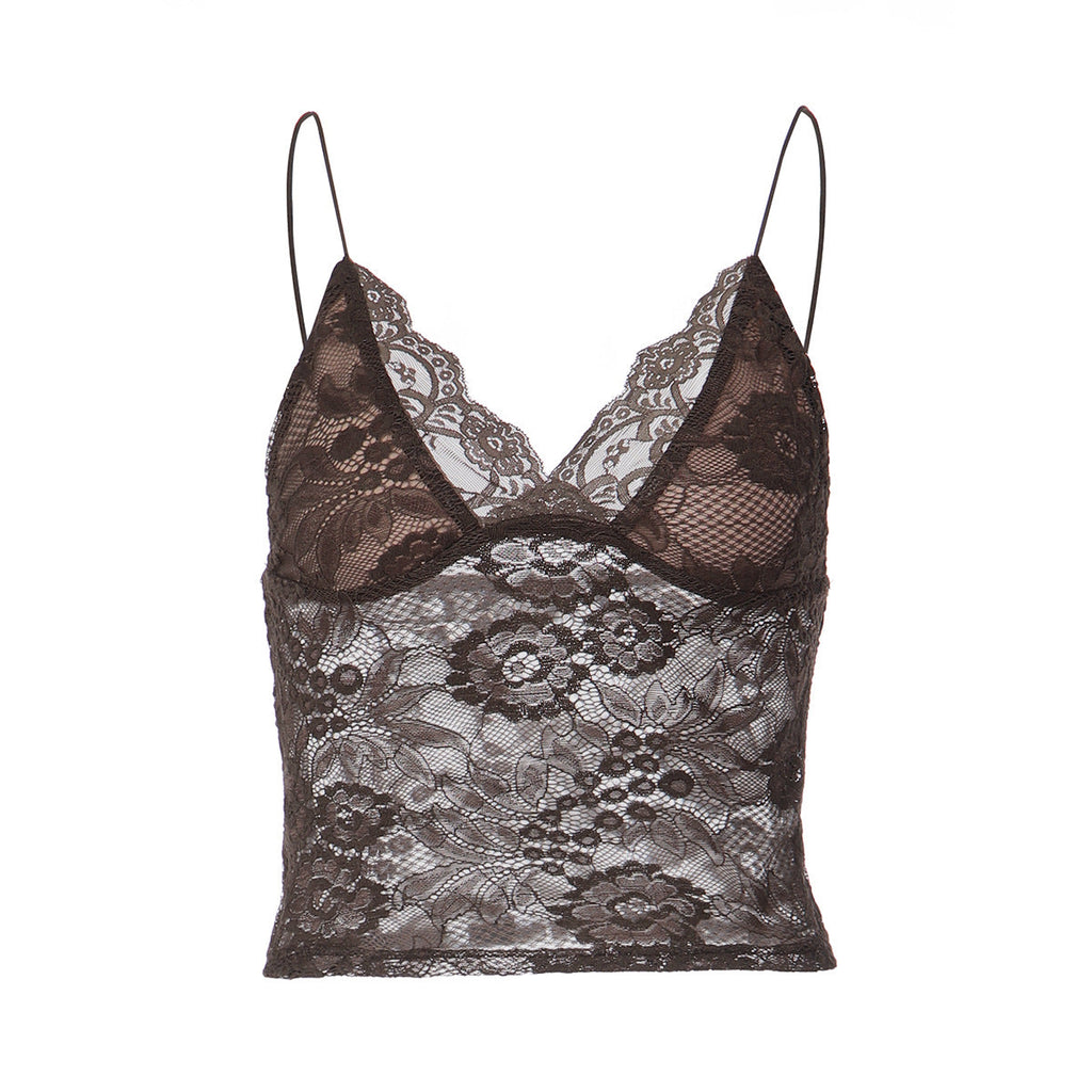 Vêtement Femme Sexy Transparent Dentelle Bretelles Fines Bandeau Coupe Cintrée Décolleté Plongeant Gilet