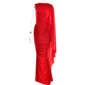 Modisches plissiertes Netz-Schal-Kleid, sexy Etui-Rundhals-Kleid, figurbetont